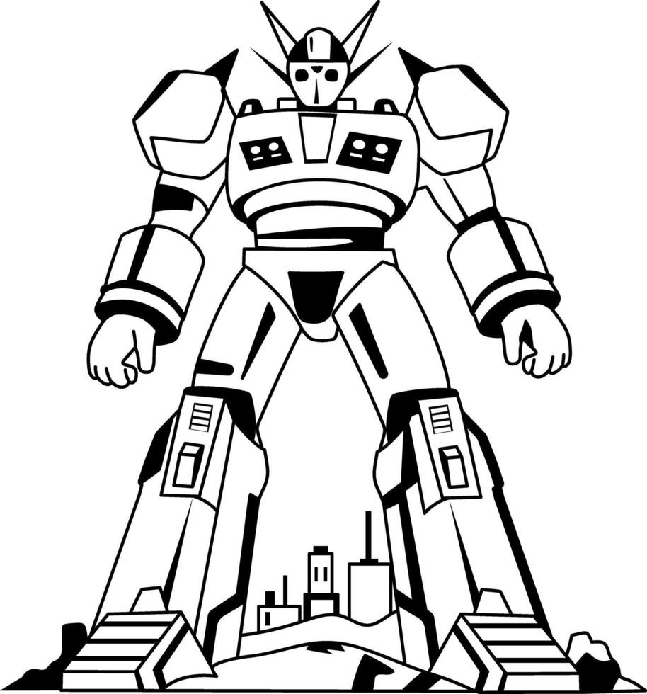 A glyph illustration of a giant robot warrior vector