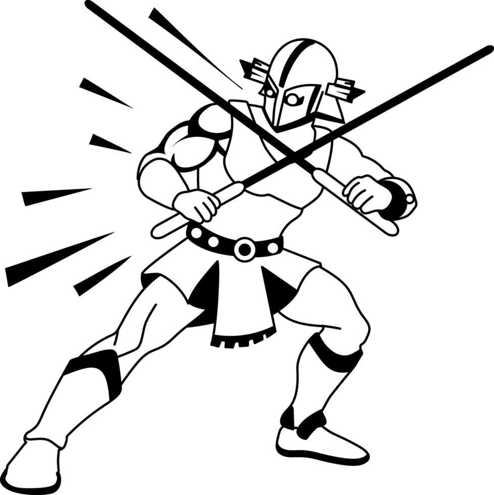 A glyph illustration of a gaming character with light swords vector