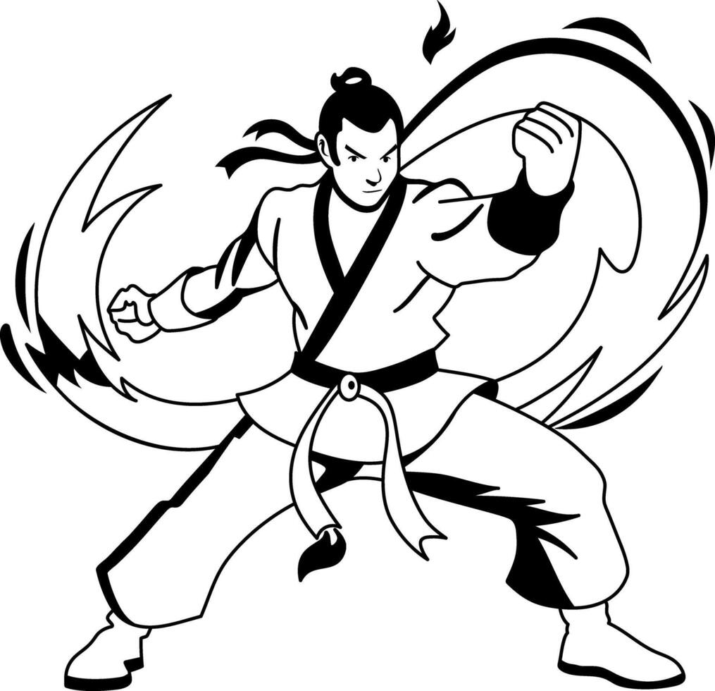 Martial artist character illustration in glyph style vector