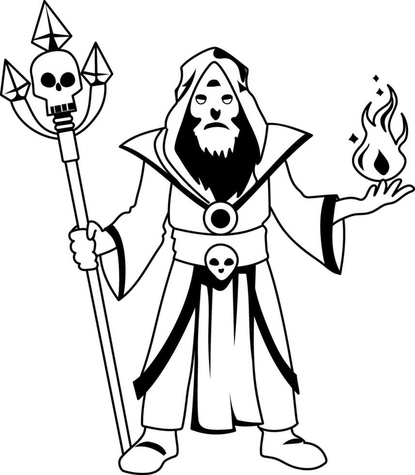 A glyph style illustration of a dark sorcerer character vector