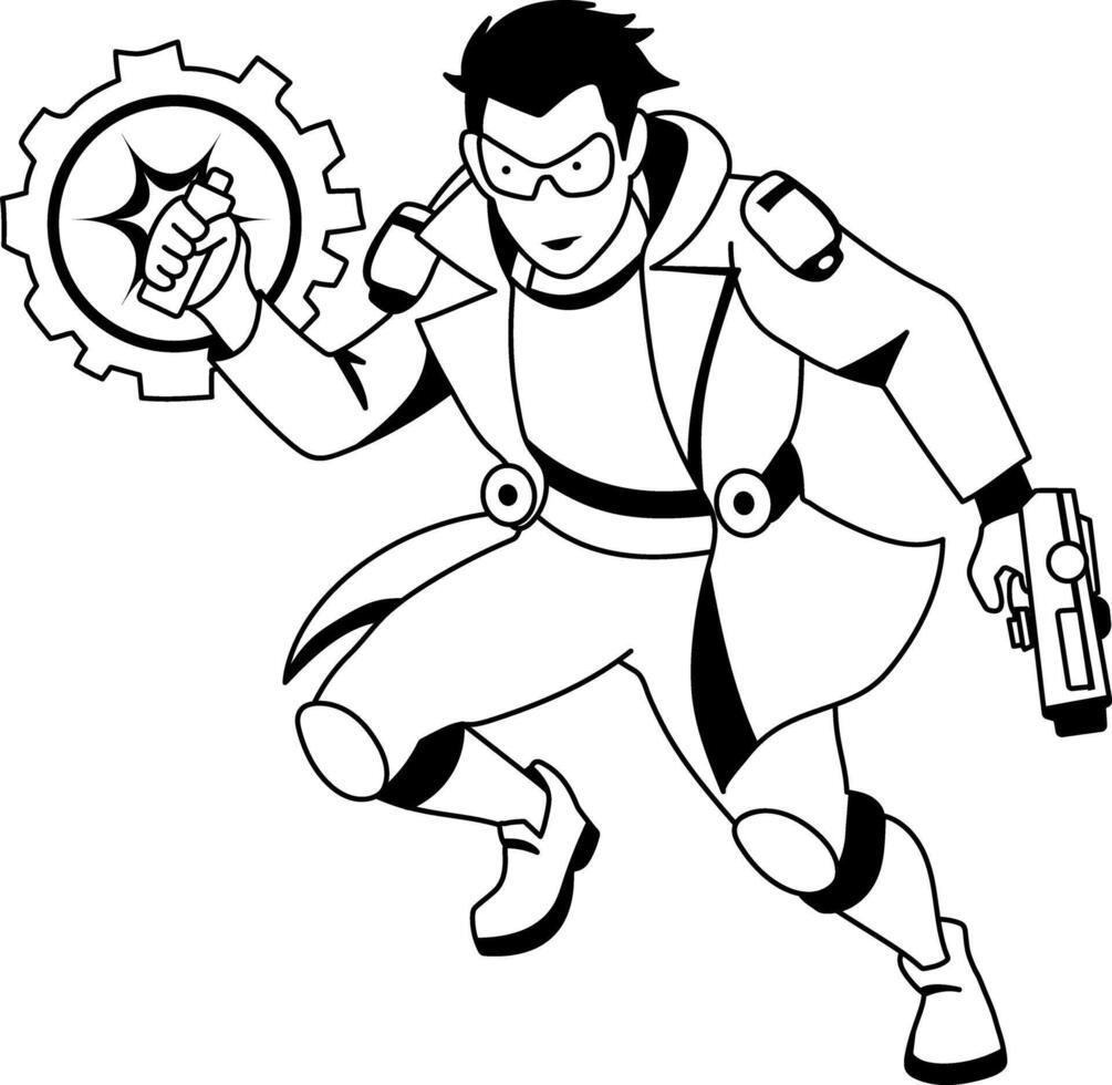 A glyph illustration of cybernetic warrior character vector