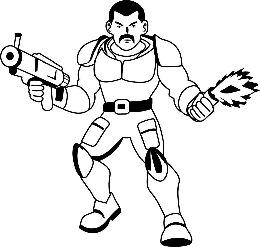 A glyph illustration of a fire shooter character vector