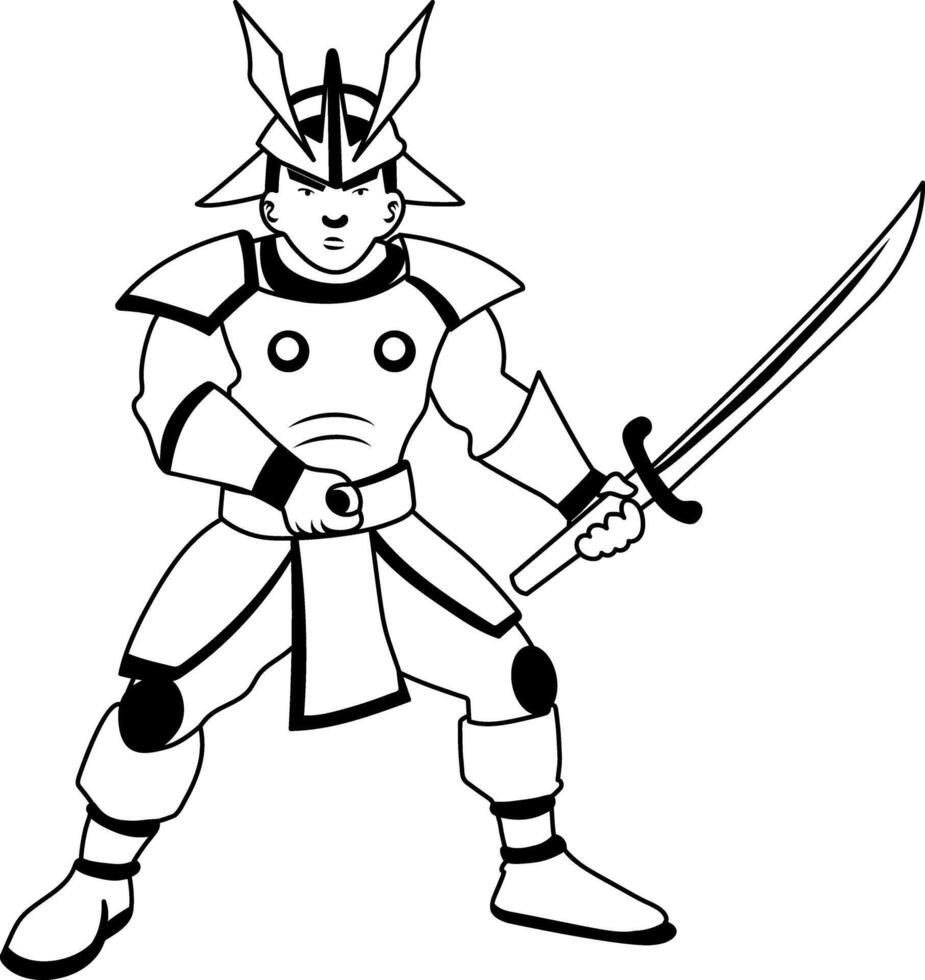 A glyph illustration of a blazing samurai character vector