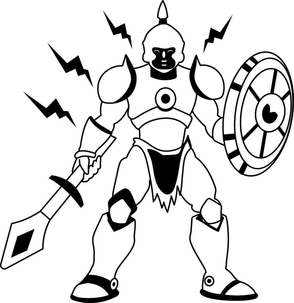 A glyph illustration of an armoured warrior character vector