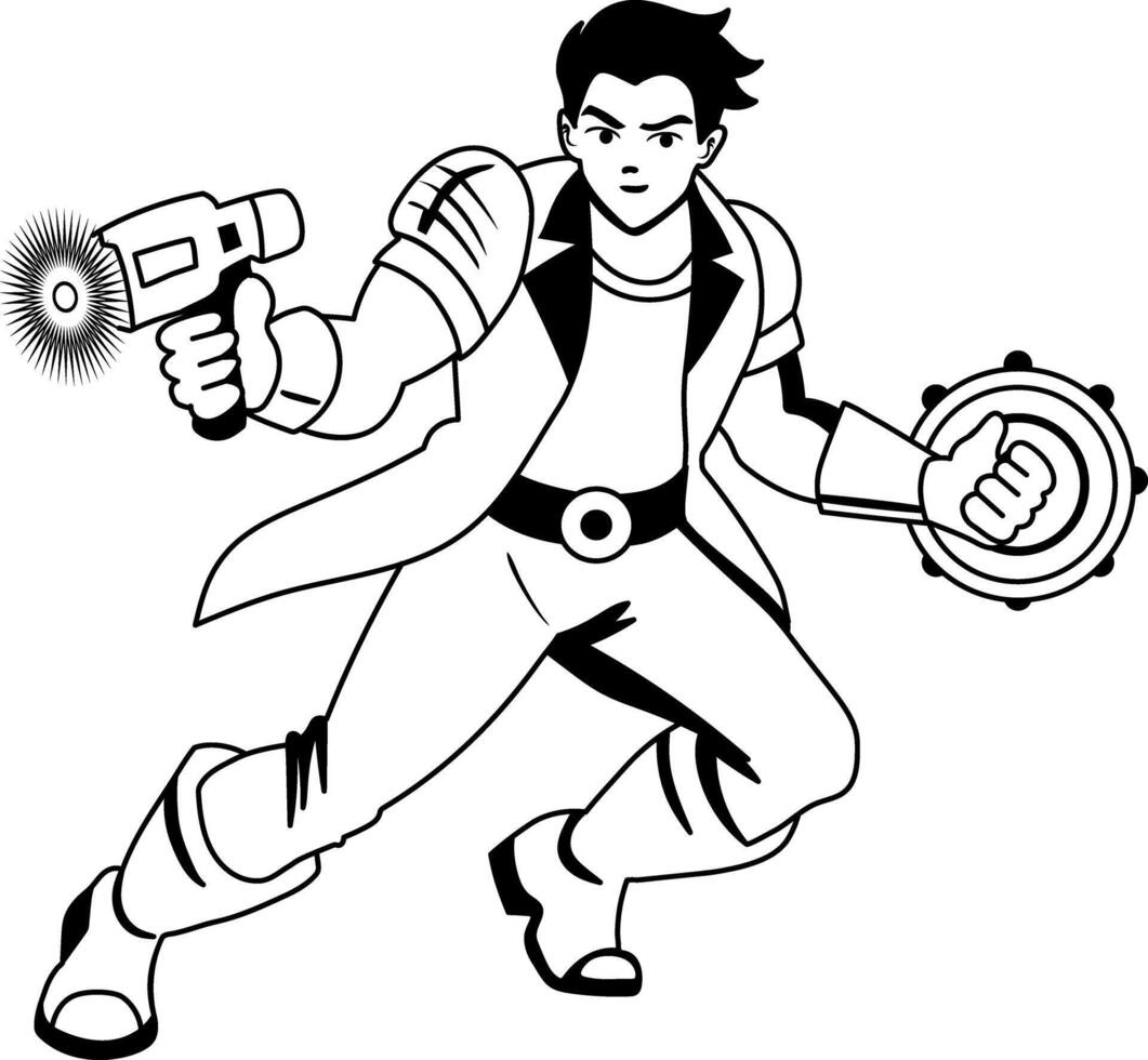 A glyph illustration of shooting boy vector