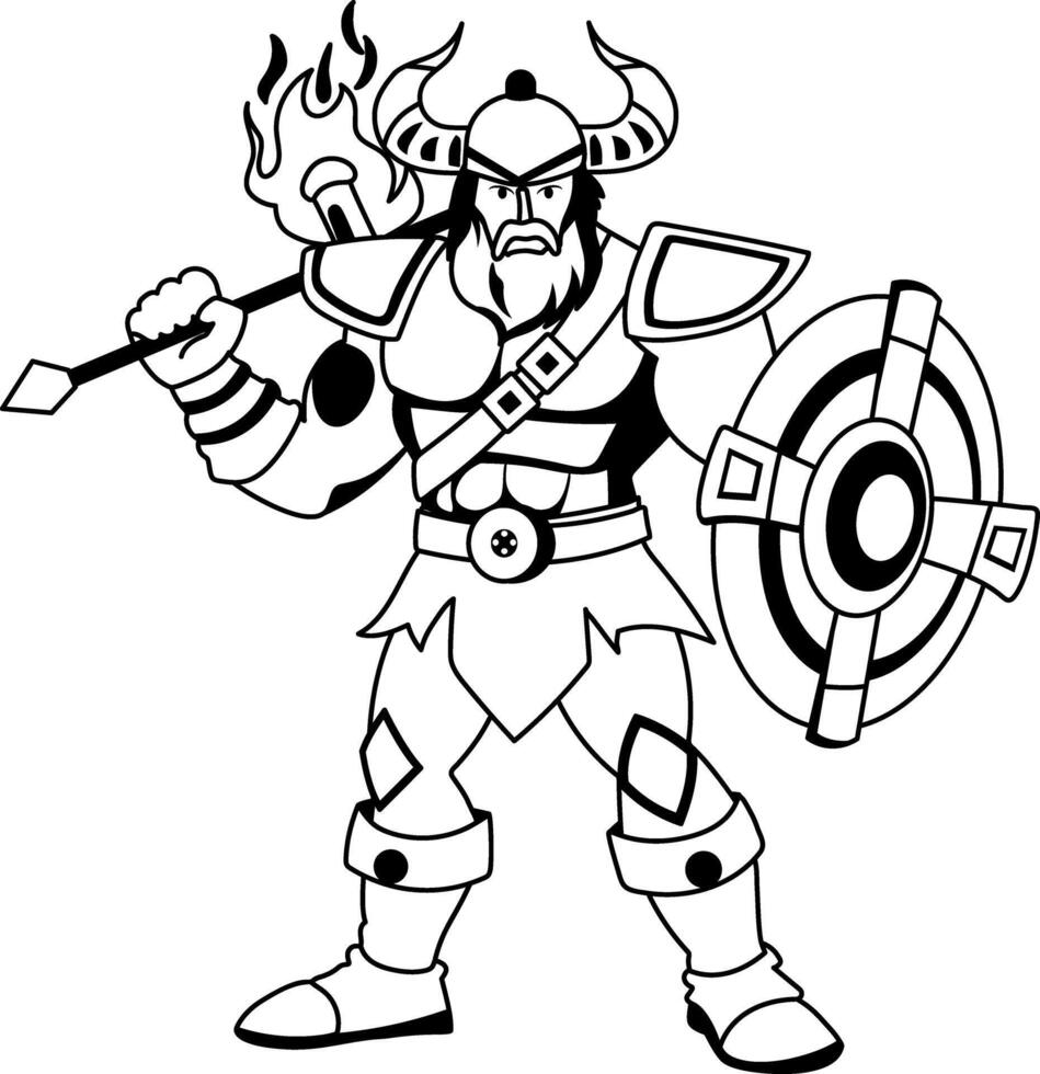 A glyph illustration of nordic warrior with defending shield vector