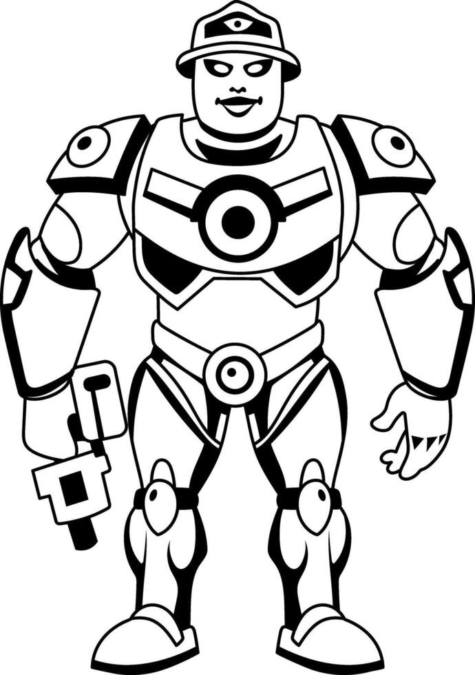 Galactic guardian holding a gun illustration in glyph style vector