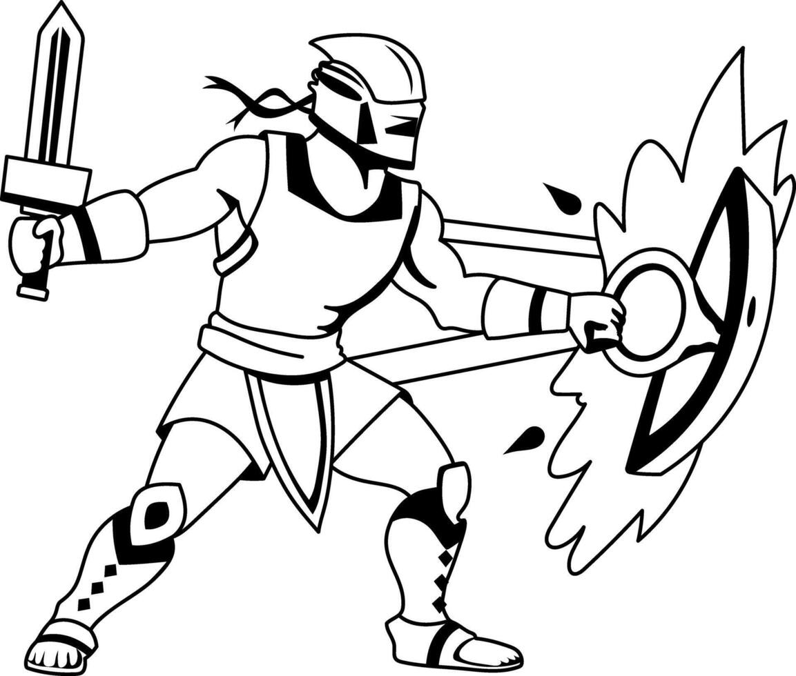 Blazing warrior illustration in glyph style vector