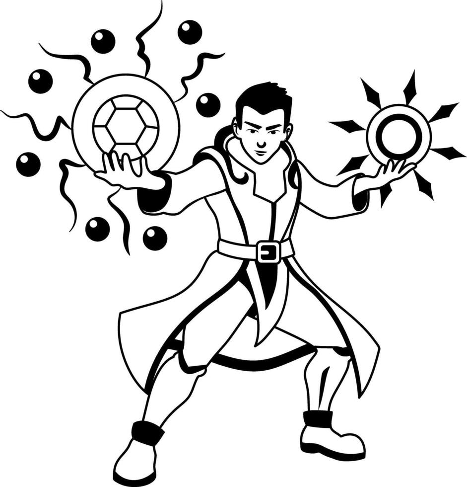 A glyph illustration of a sun mage character vector