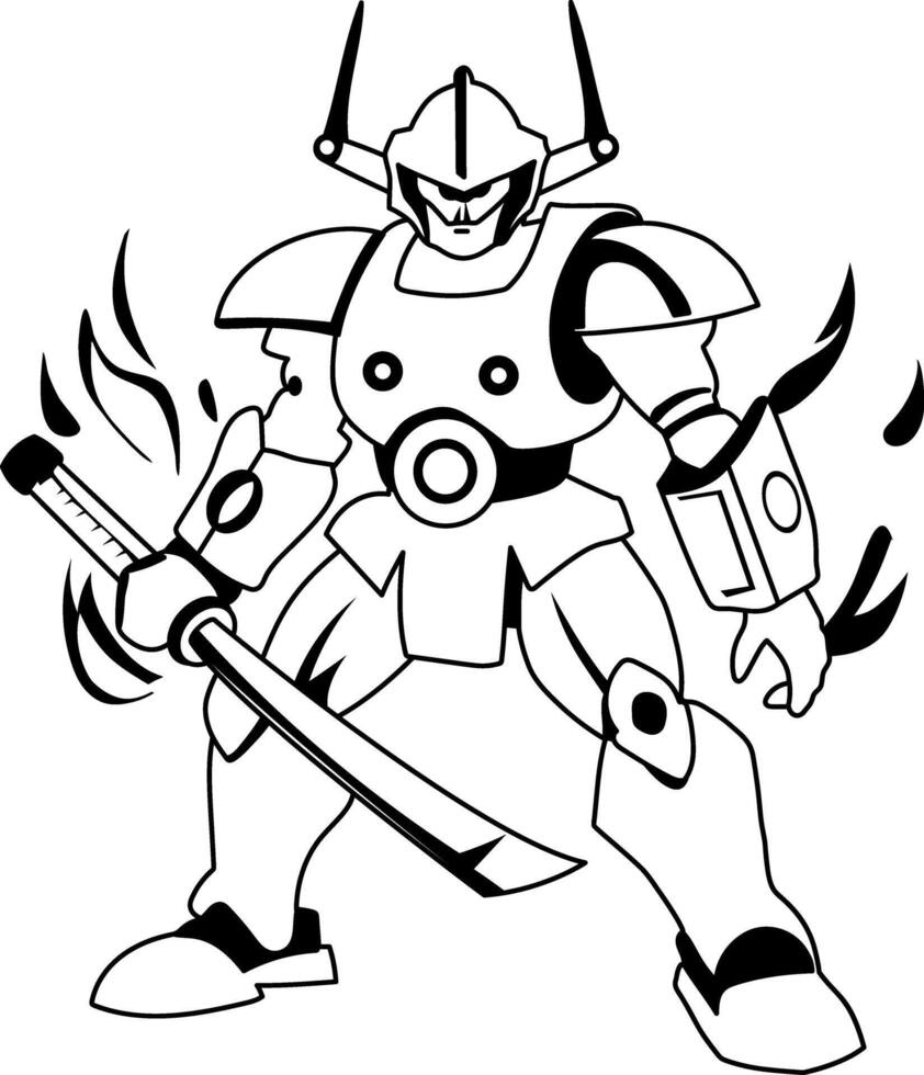 A glyph illustration of a flame samurai character vector