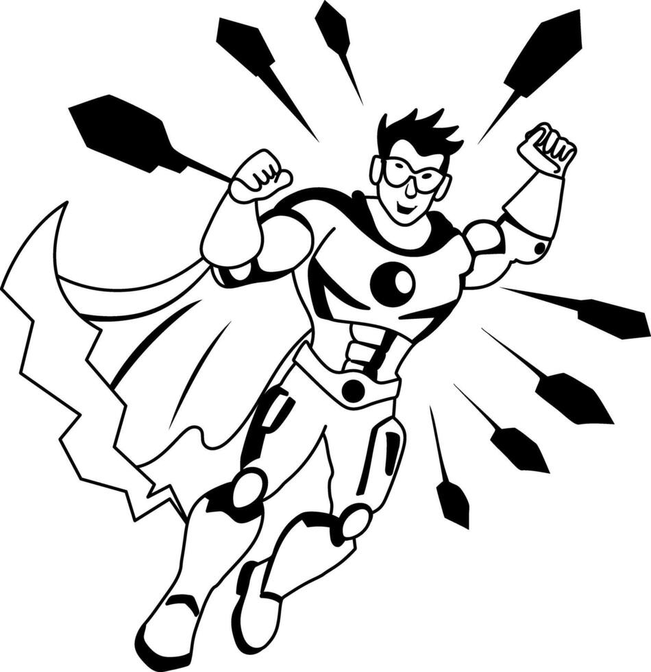A glyph style illustration of a flying superhero character vector