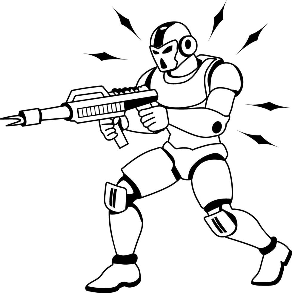 A glyph illustration of a cyber soldier cover his face and holding a rifle vector