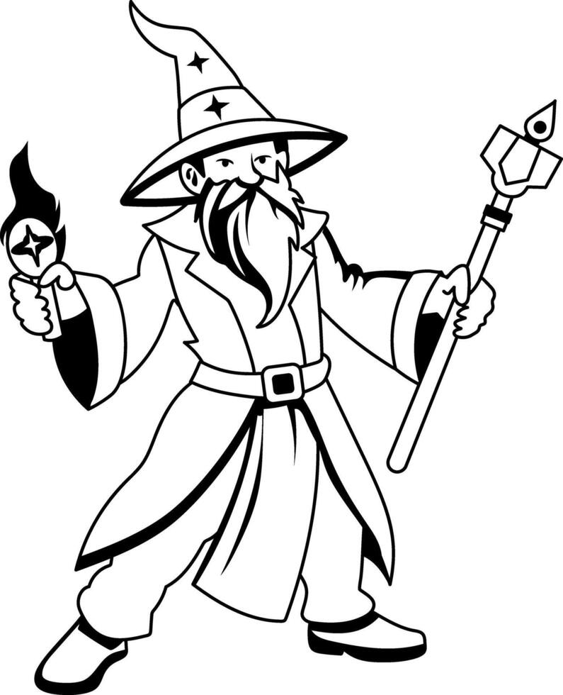 Powerful sorcerer illustration in glyph style vector