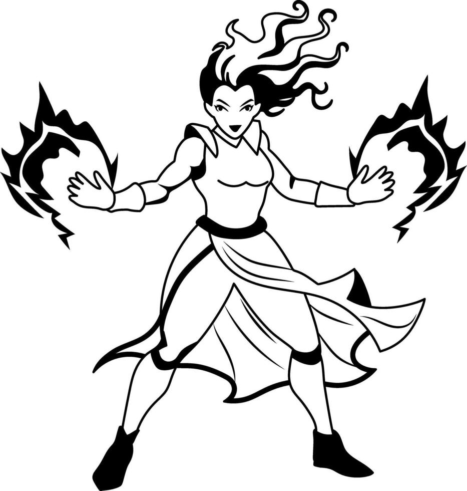 Woman warrior illustration in glyph style vector