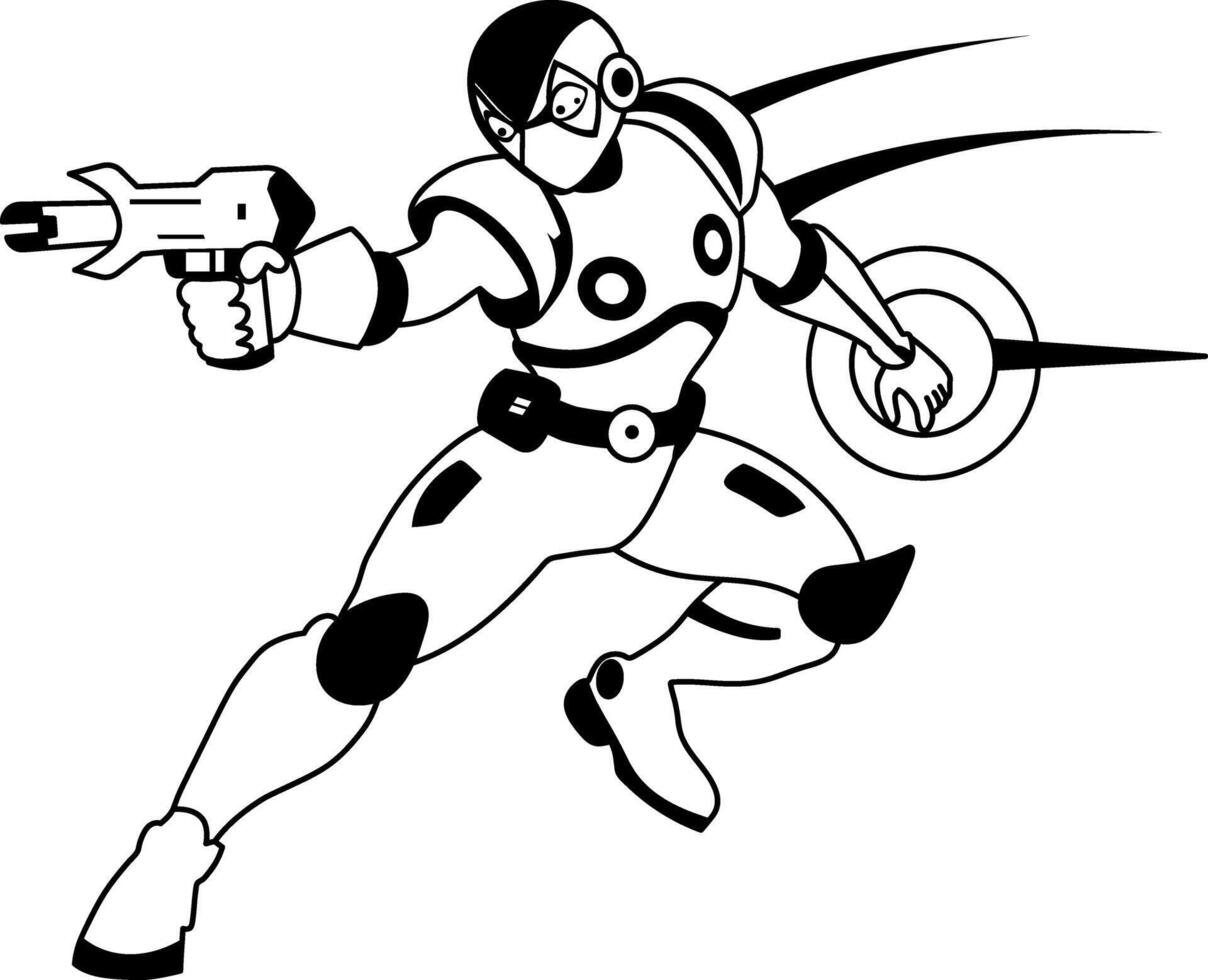 A glyph illustration of a space ranger character holding a laser gun vector