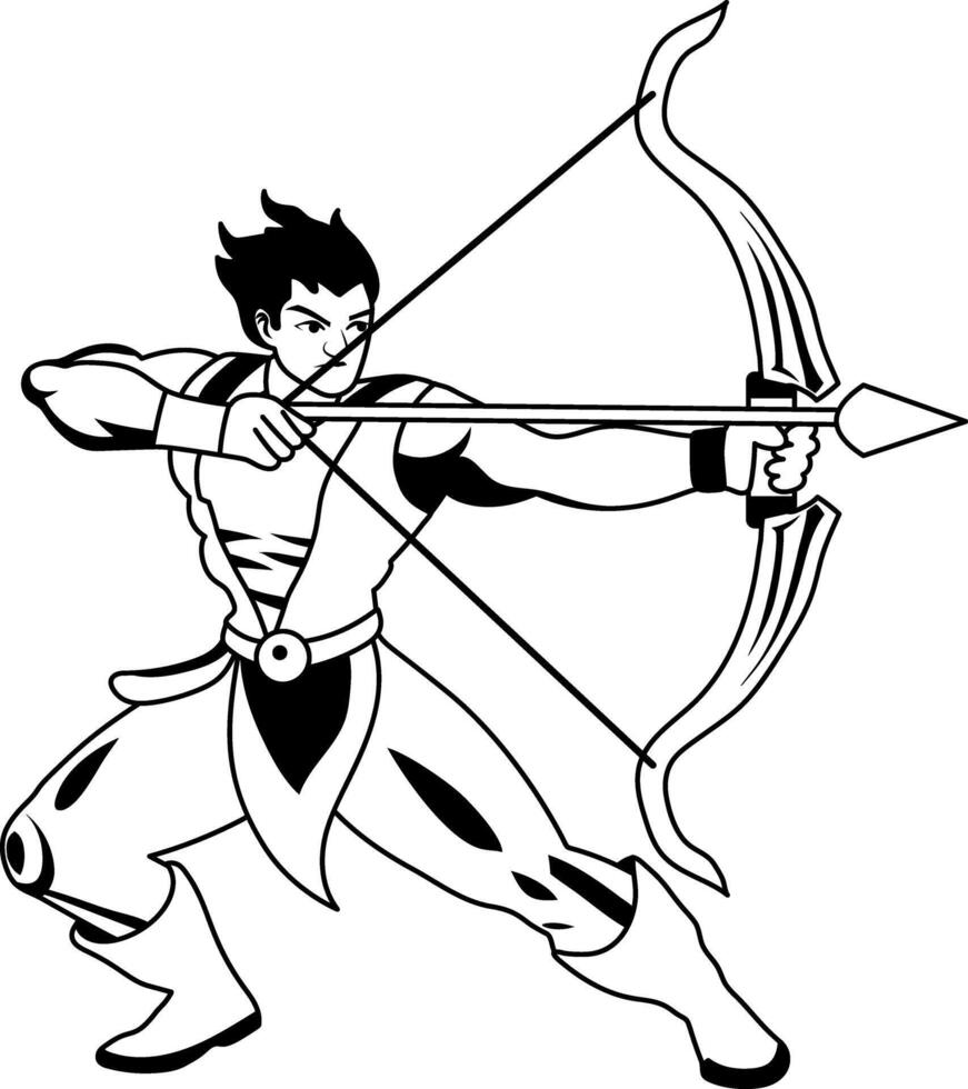 Fire archer character illustration in glyph style vector