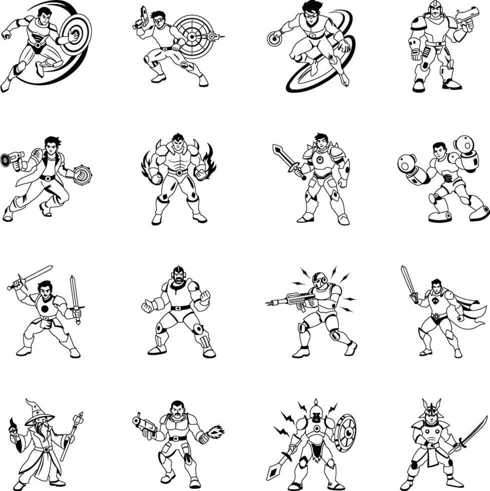 Set Of Glyph Style Gaming Avatar Illustrations vector