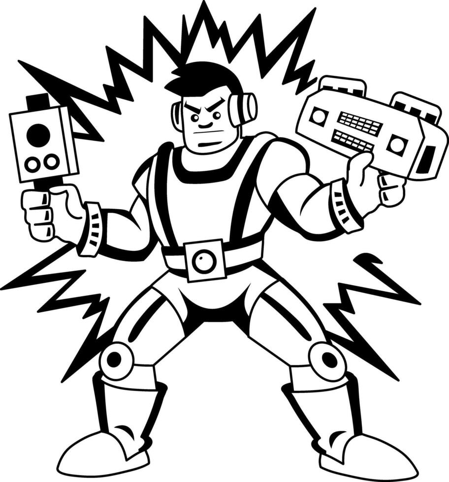 A glyph illustration of an electric warrior vector