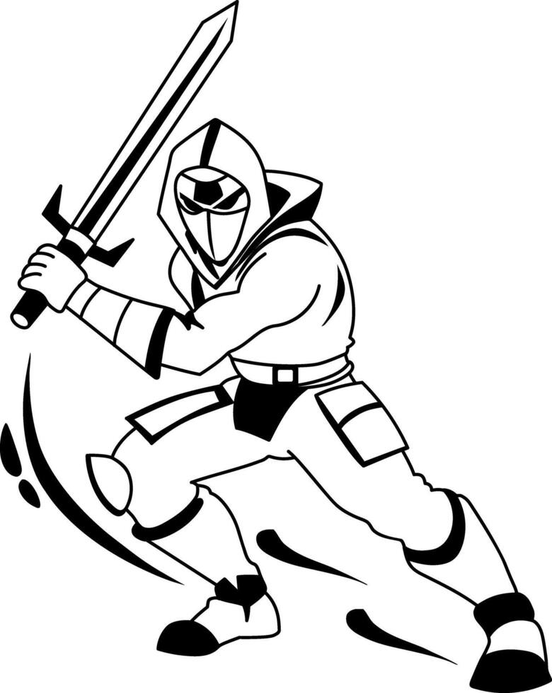 A glyph style illustration of a sword fighter vector
