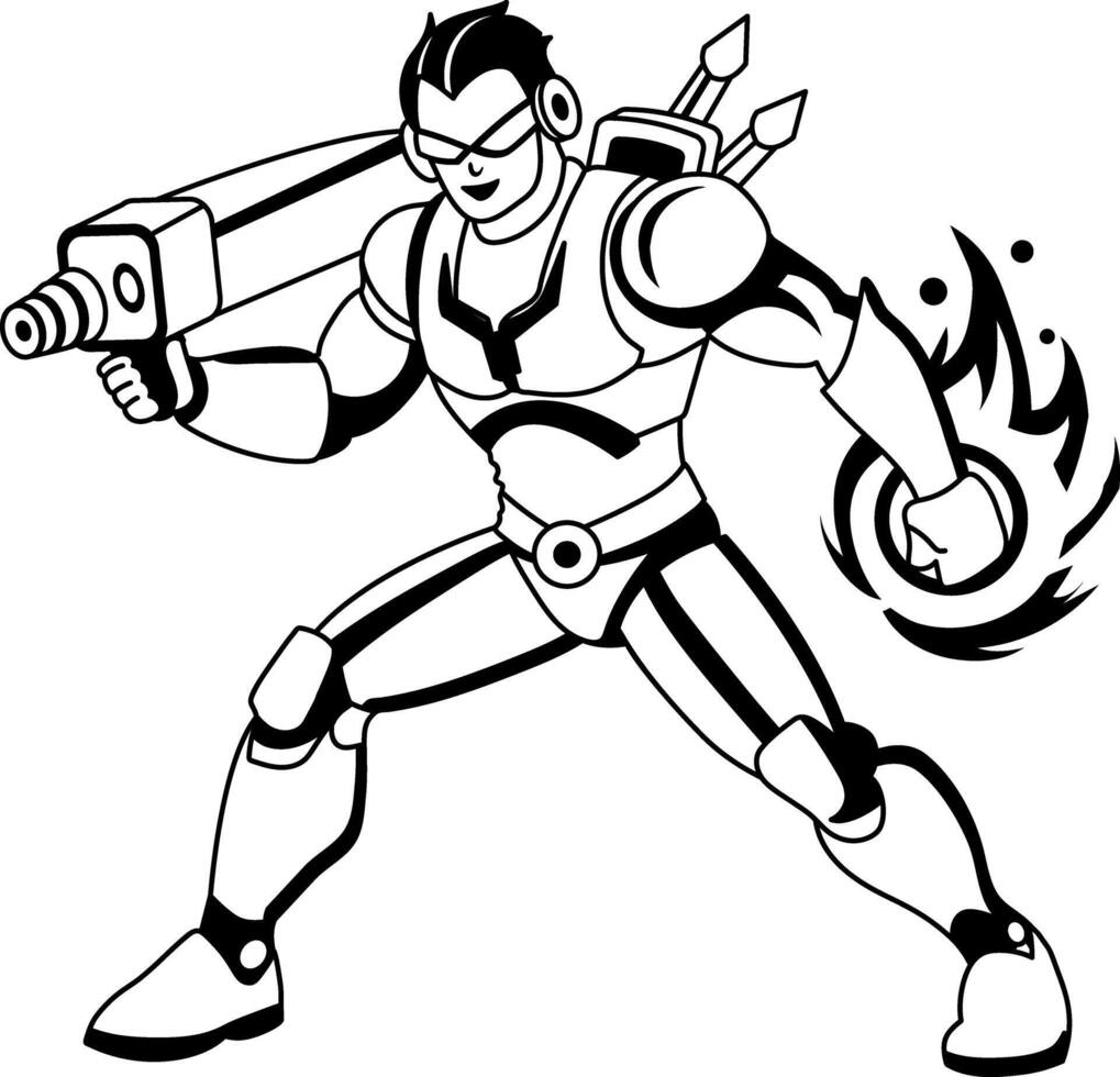 A glyph illustration of a fire superhero character vector
