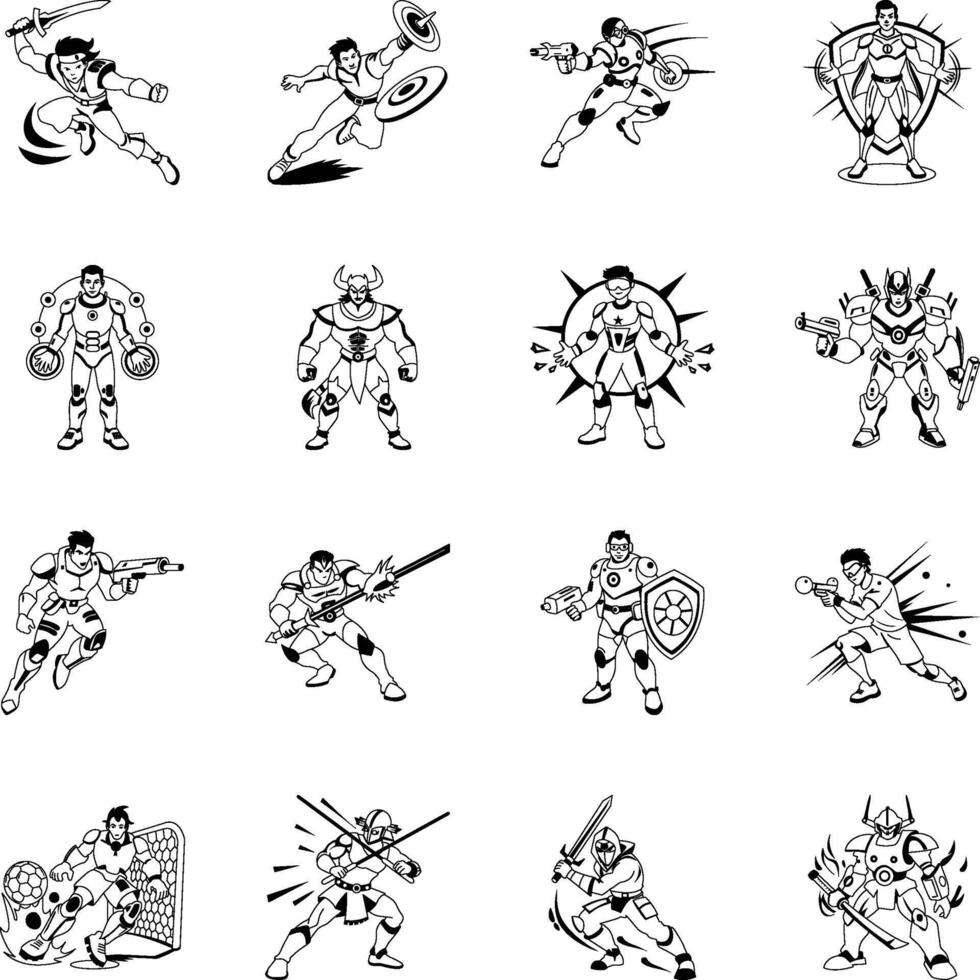 Set of Glyph Style Gaming Character Illustrations vector