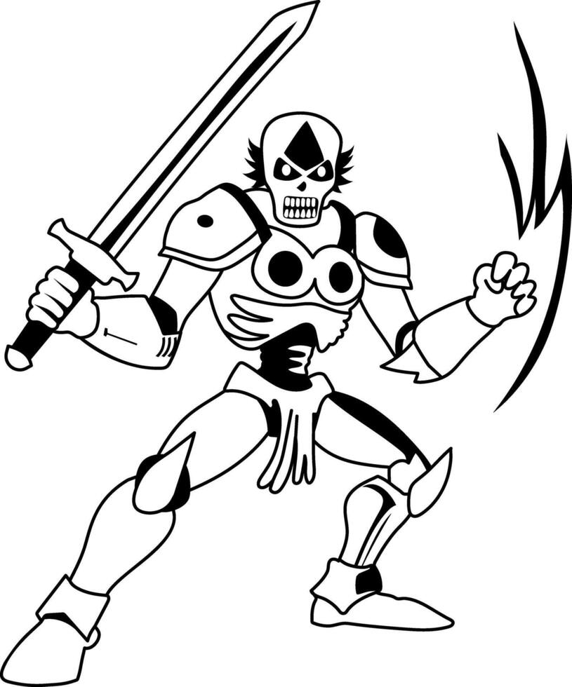 A glyph illustration of a skull warrior holding a sword vector