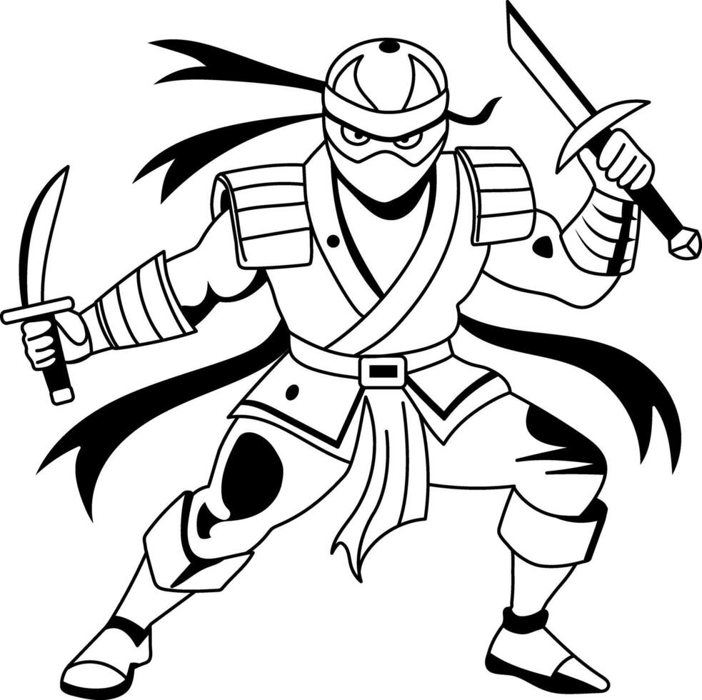 A glyph style illustration of a ninja character vector