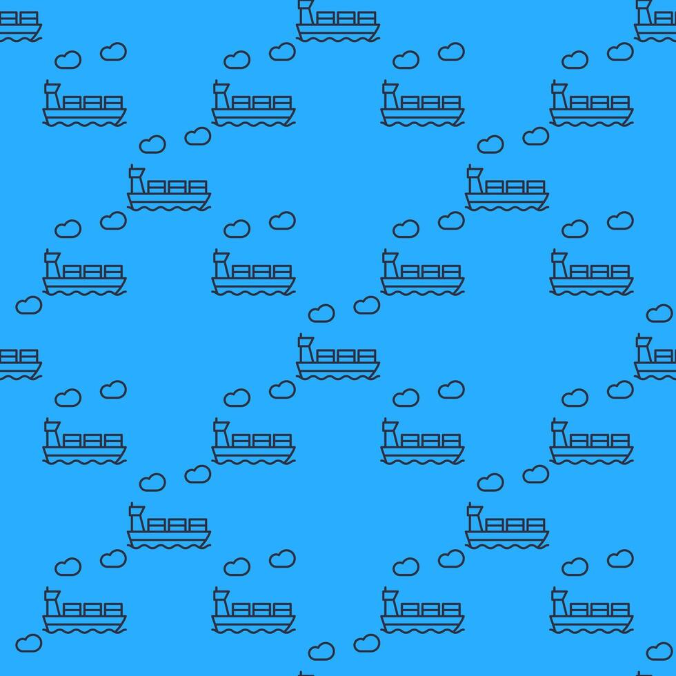 Ship with Containers seamless pattern in line style vector