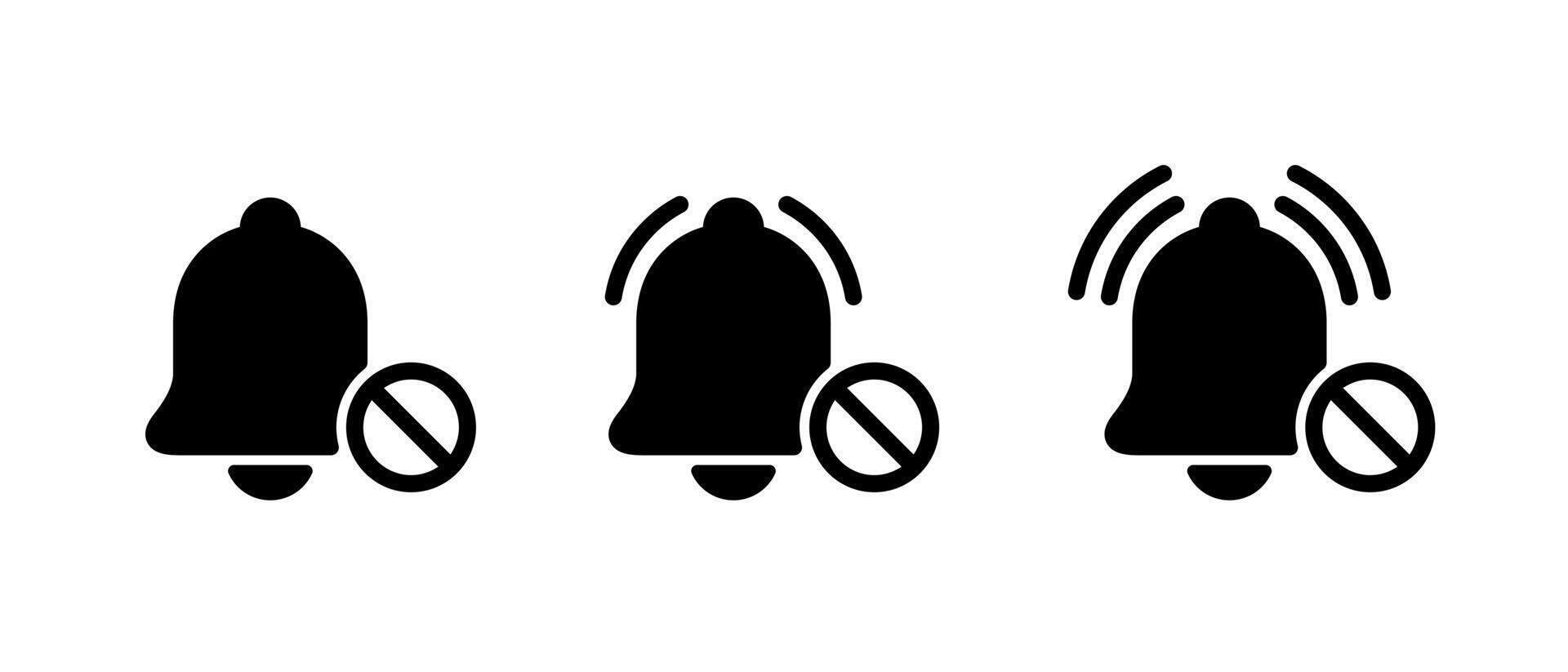 No bell icon set isolated on white background. Notification prohibition sign symbol vector