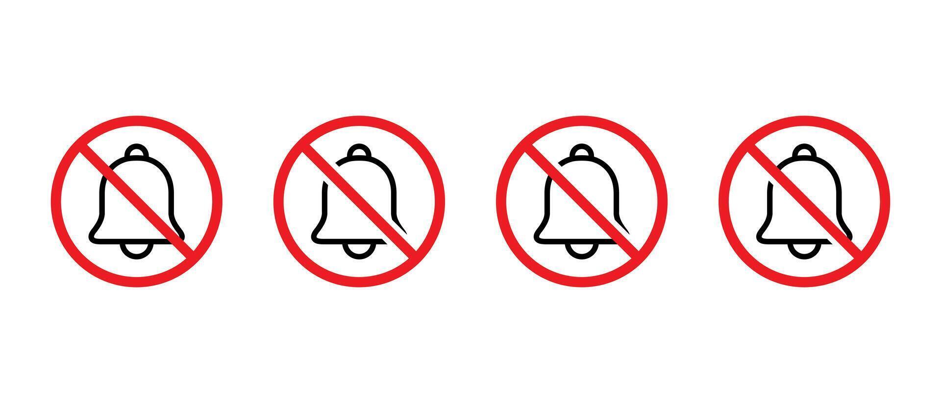 Bell with forbidden sign icon set. No alarm, reminder notification prohibition symbol vector