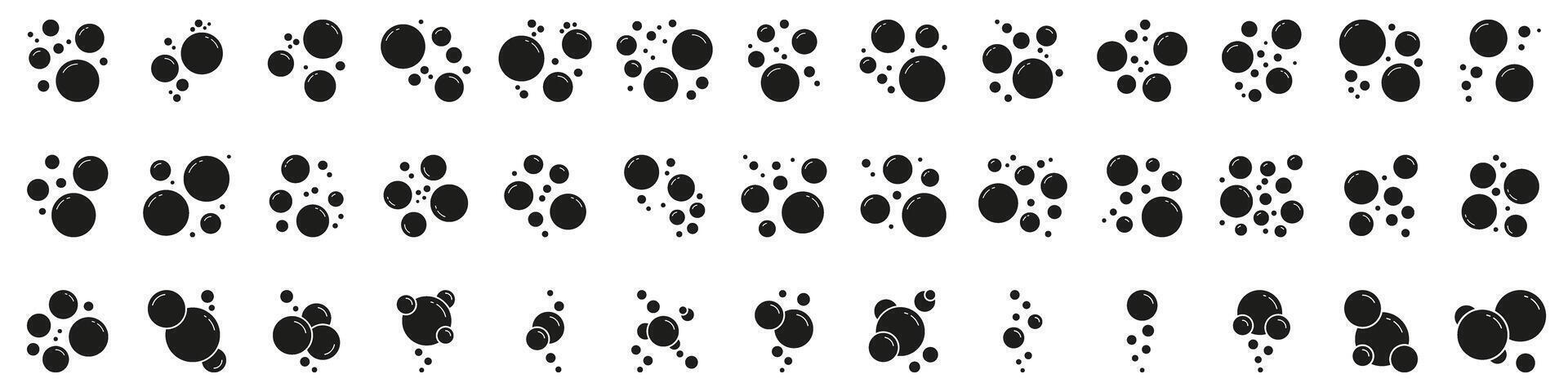 Soap Bubbles Solid Icon. Set Of Soapy Air Bubbles Floating In Different Arrangements Silhouette Symbol. Isolated Illustration vector