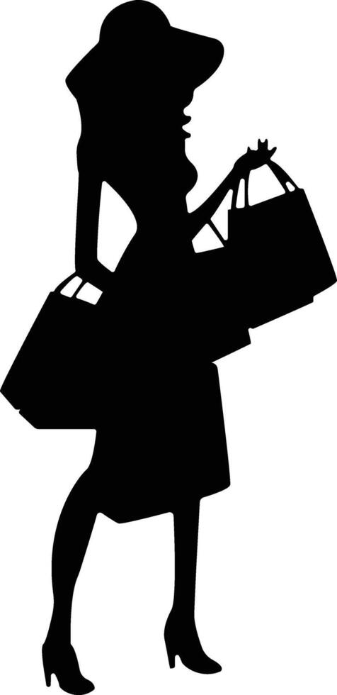 Shopping Girl Silhouette Isolated on White Background. vector