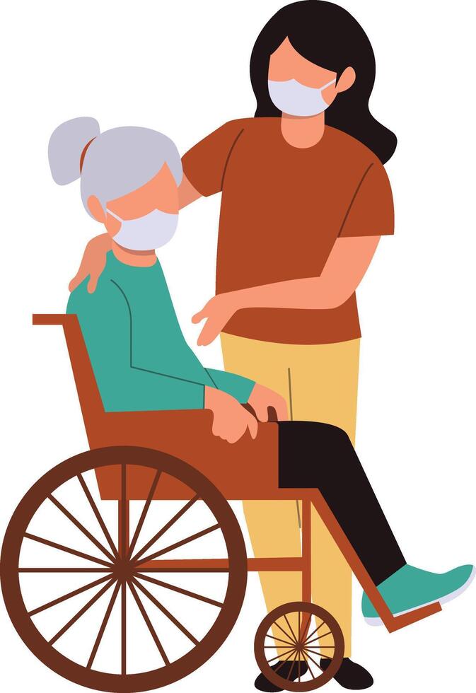 Volunteer Character Helping Elderly with Cartoon Shape. vector