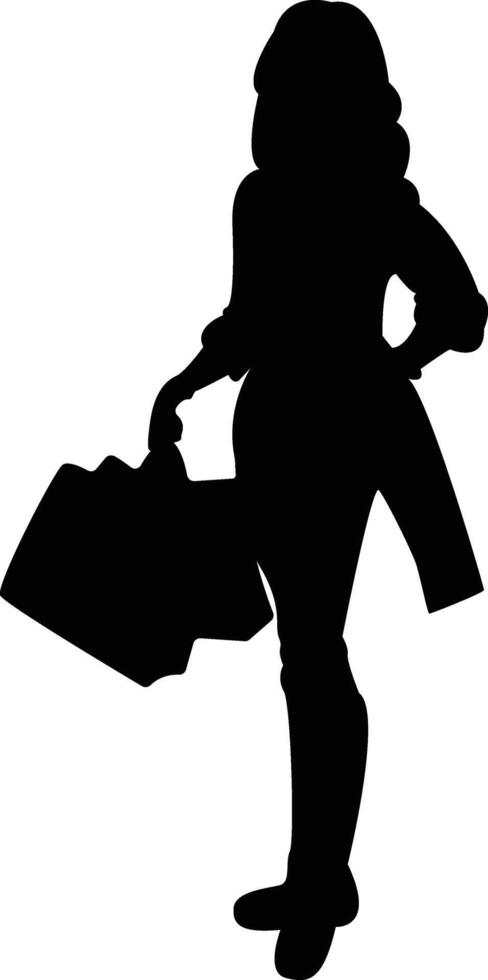 Shopping Girl Black Silhouette Isolated on White Background vector