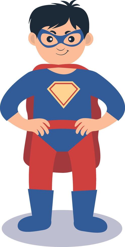 Children Superhero Cartoon Character with Flat Design. vector