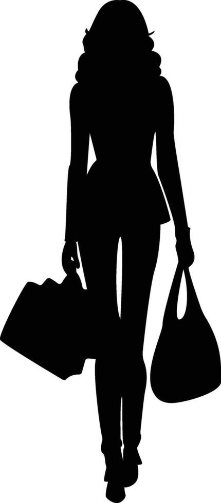Shopping Girl Silhouette with Flat Design. vector