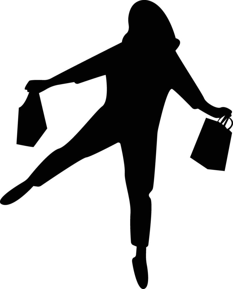 Shopping Girl Black Silhouette in Flat Design vector