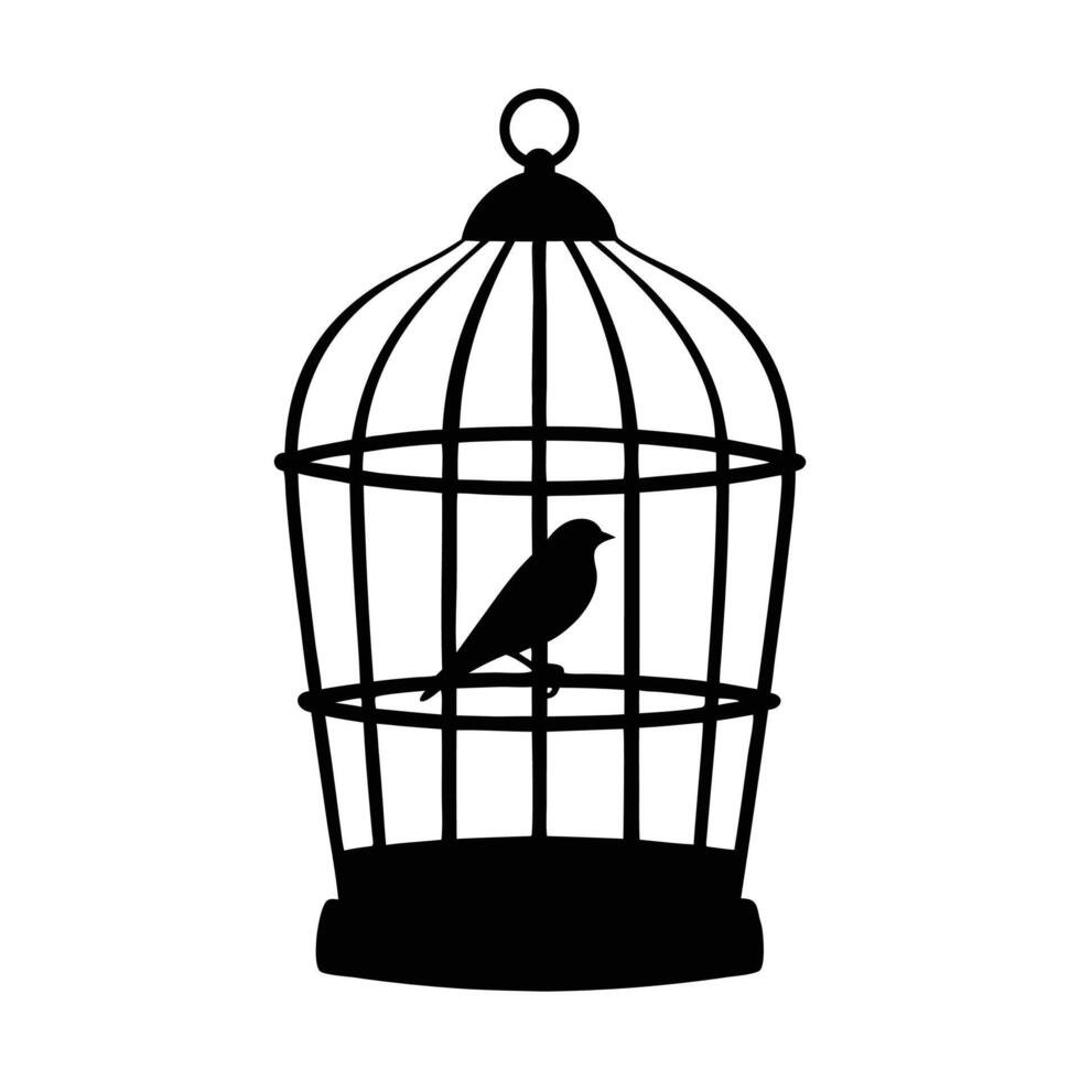 Bird in cage silhouette illustration vector