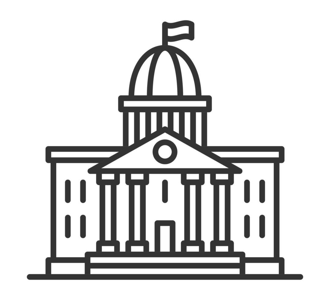 A black and white illustration of a building with a flag on top vector