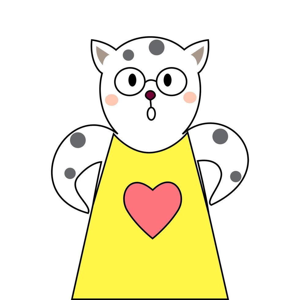 A cartoon cat wearing a yellow shirt with a heart on it vector