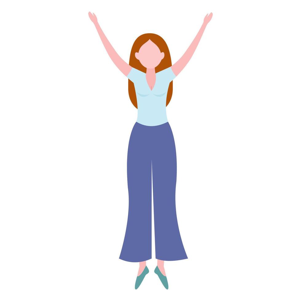 Woman with arms up in the air, flat style vector
