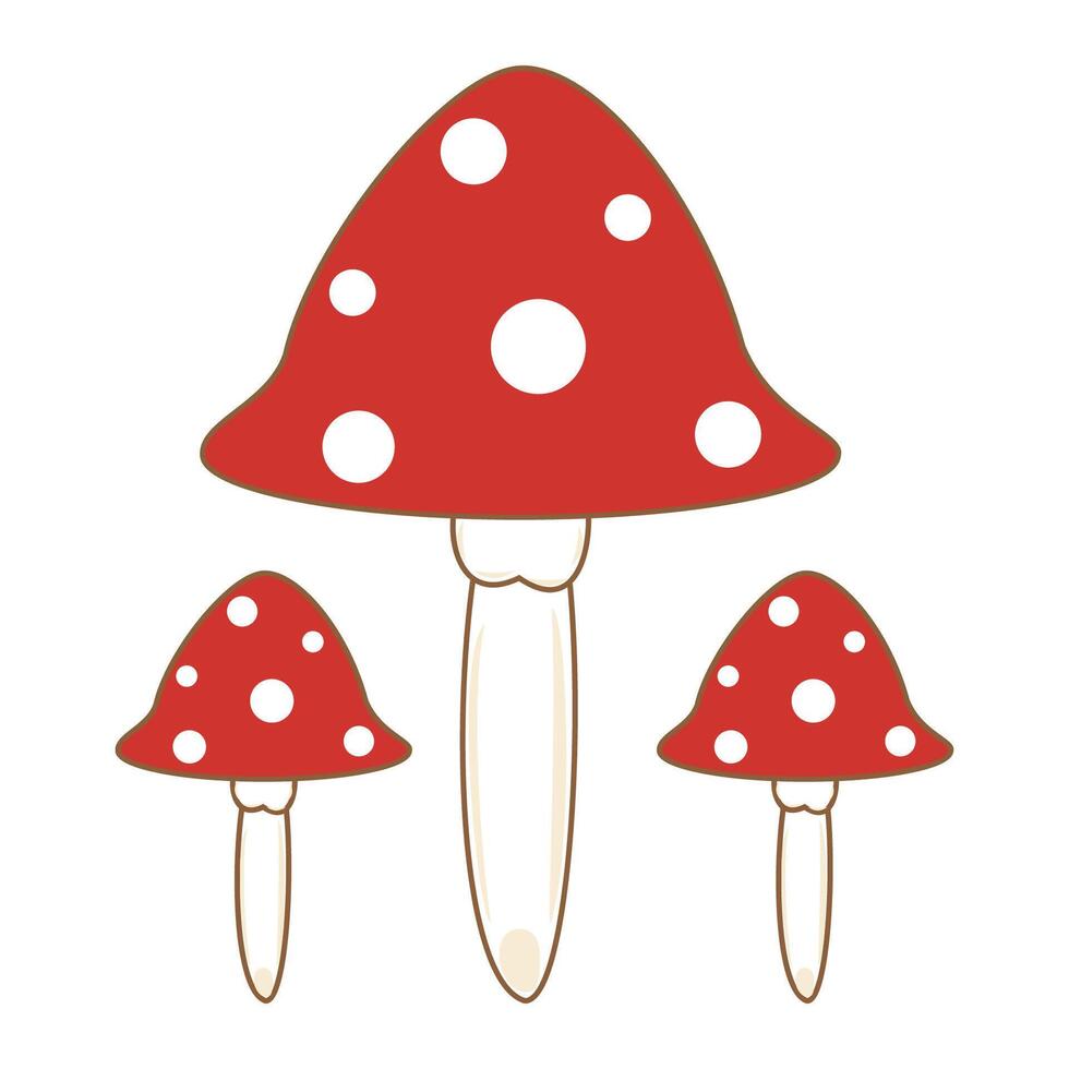 Three red mushrooms with white polka dots vector