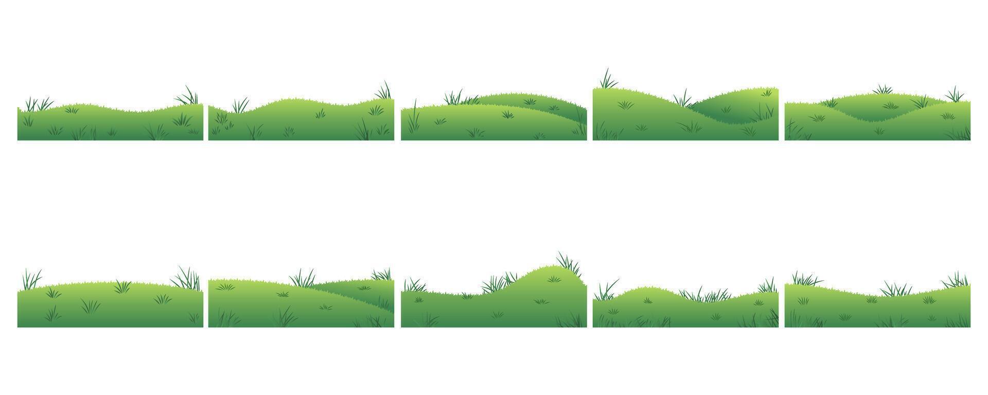 Green Grass Landscape Illustration On White Background Set vector