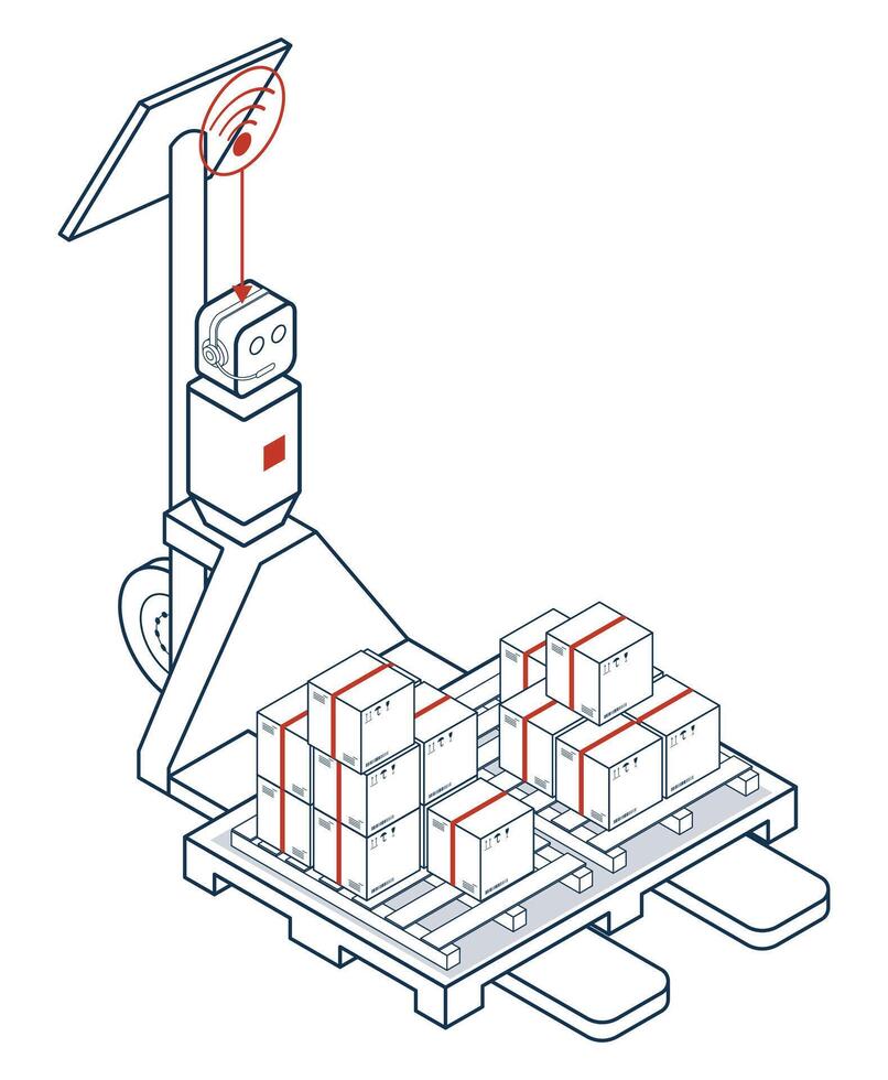 Autonomous Robots in Logistics. Streamlining product delivery from suppliers to customers through automated warehouse operations. vector