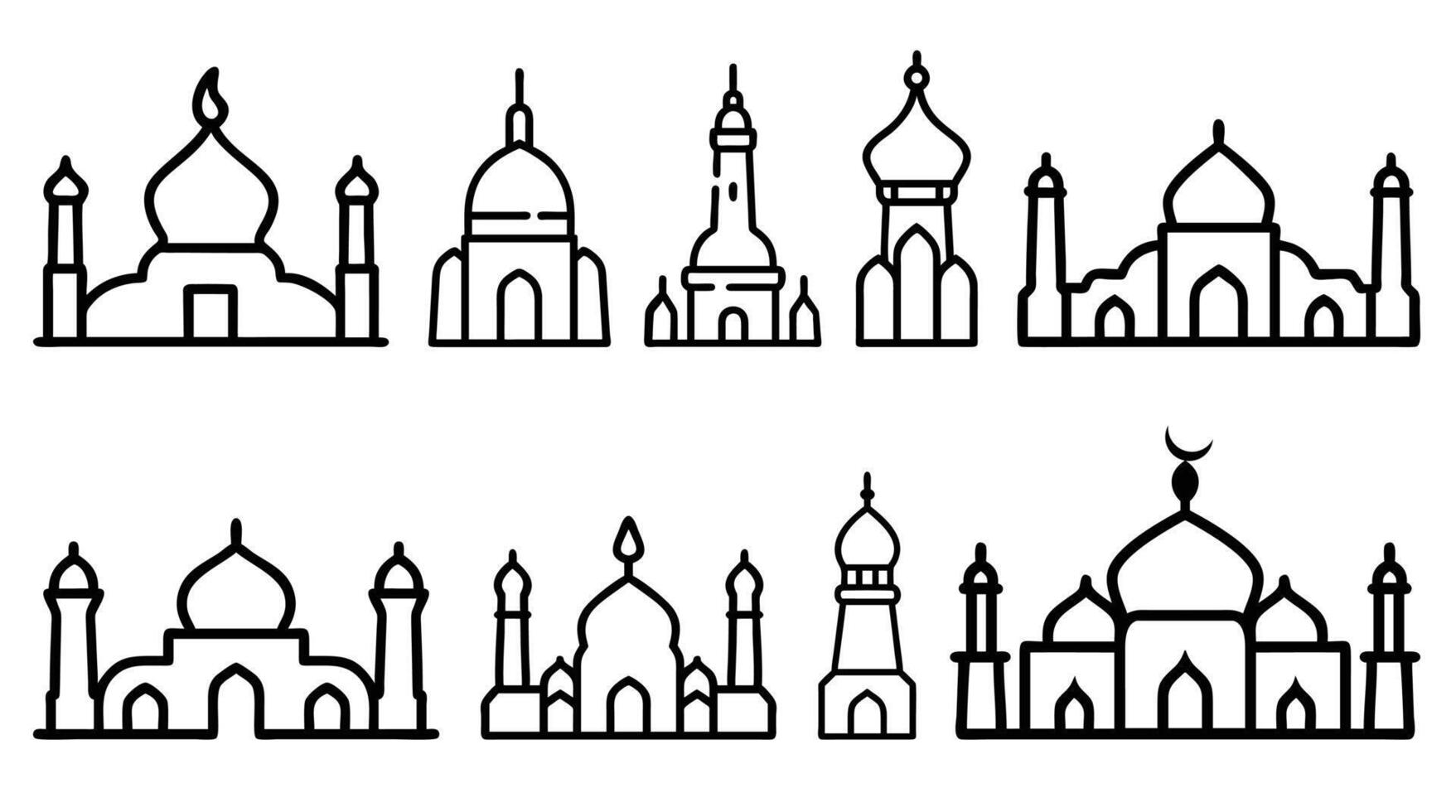 Beautiful Islamic Mosque Icons and Symbols, mosque illustration line art vector