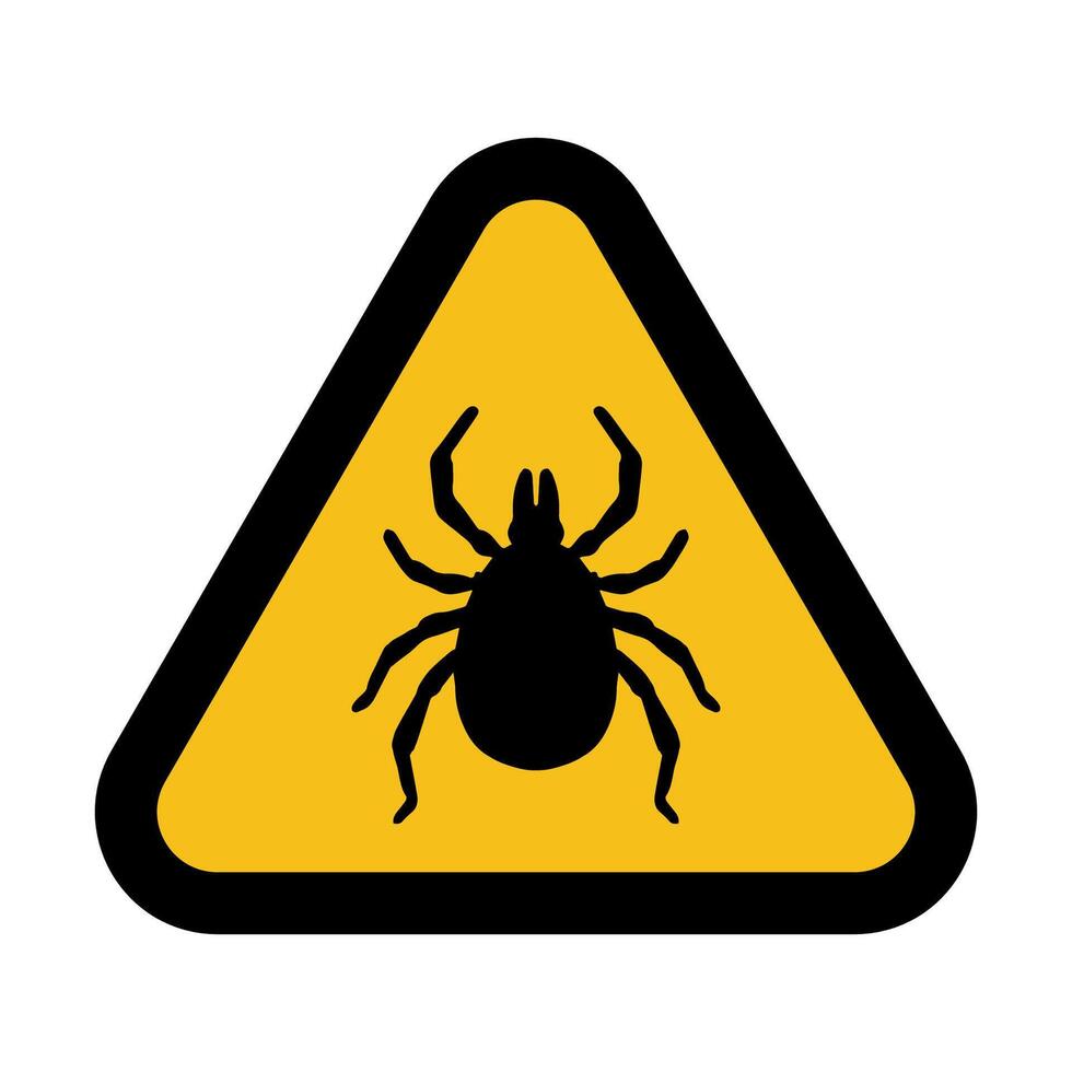 Tick Warning Sign, Yellow Triangular Hazard Symbol vector