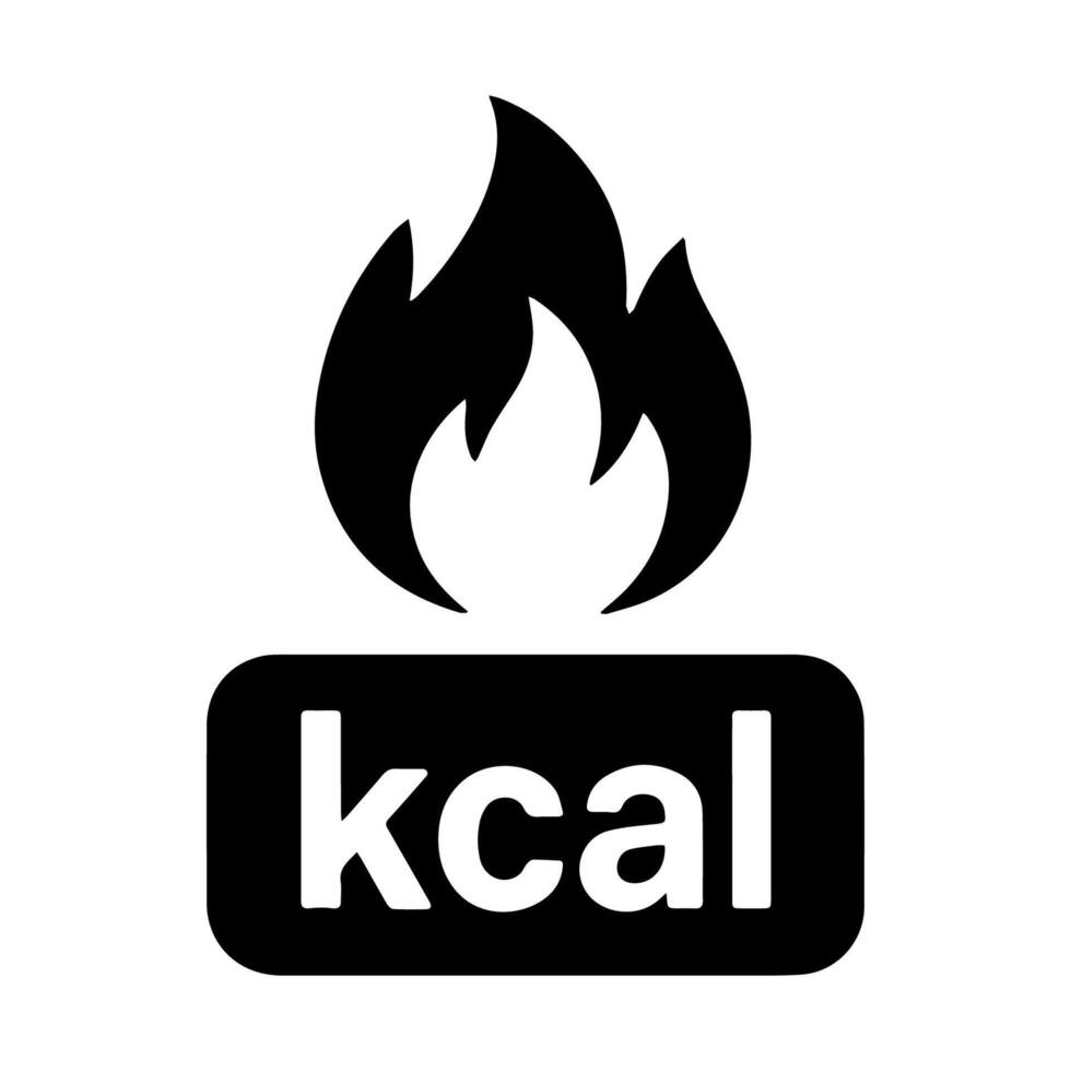 Calorie Burn Icon Fire Flame and Kcal Symbol in Black vector