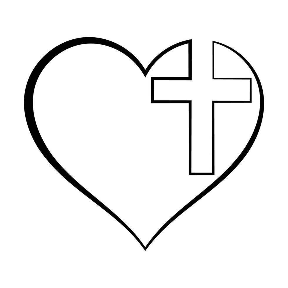 Illustration heart embracing a Christian cross, representing faith and love vector