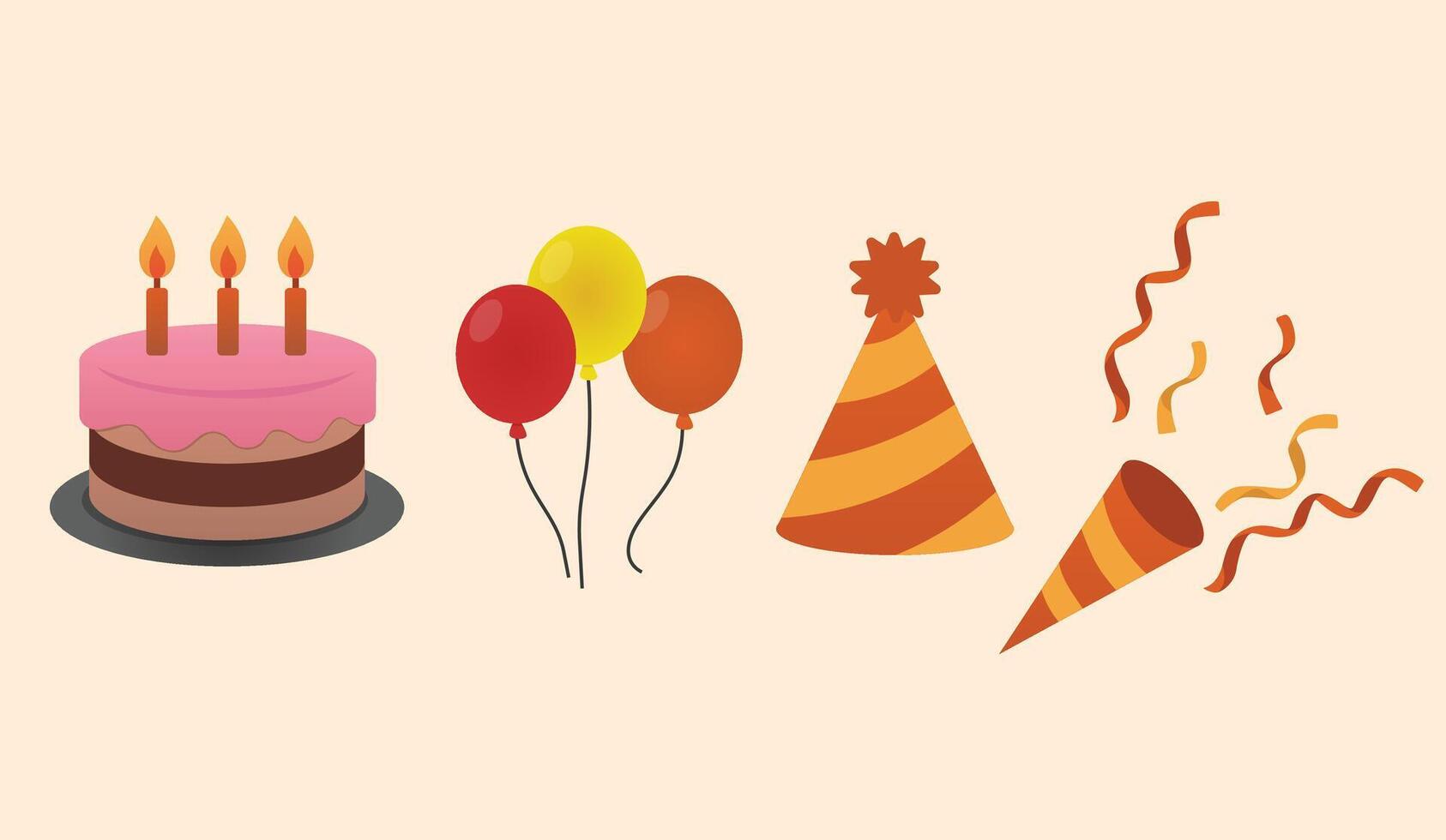 Set of Birthday Party Elements Items Flat Illustrations vector