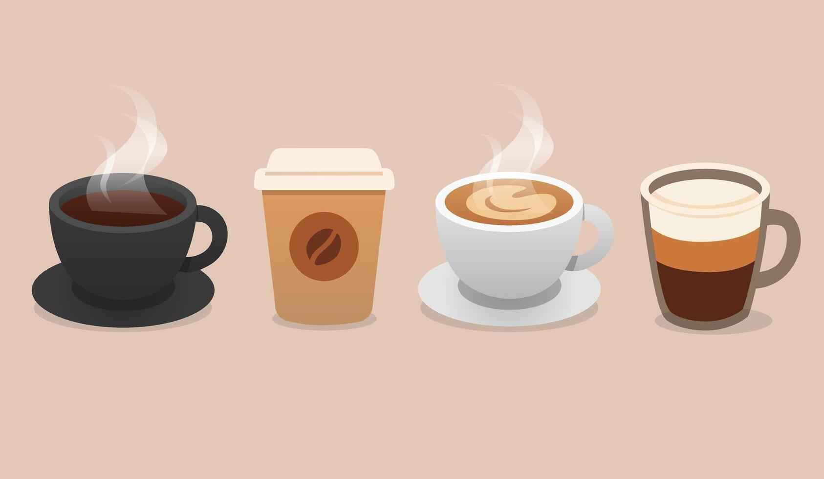 Set of Hot and Ice Coffee Drink Flat Illustrations vector
